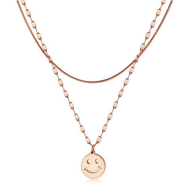 

pendant necklaces fashion ladies double clavicle chain smile necklace temperament design rose gold titanium steel 3-gx1580, Silver