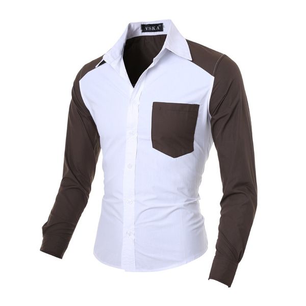 

boutique fashion shirt men's 2021 style wind sleeve color contrast patch pocket casual long, White;black