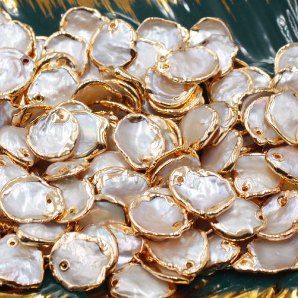 Perle d'acqua dolce naturali al 100% Petali da 12 mm Perle barocche con bordi dorati per la creazione di gioielli