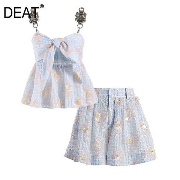

[deat] summer fashion sleeveless tube sling printing shorts temperament elegant women two-piece suit 13c817 210527, White