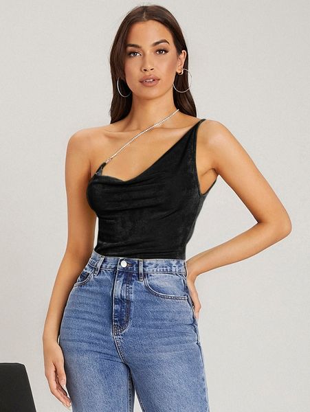 

one shoulder rhinestone chain velvet e2oq#, White
