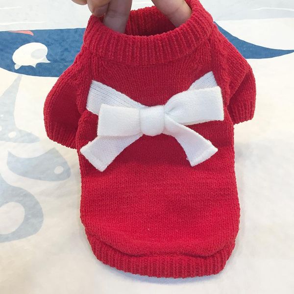 

dog apparel pets clothing autumn winter warm soft bowknot thick sweater knitwear coat