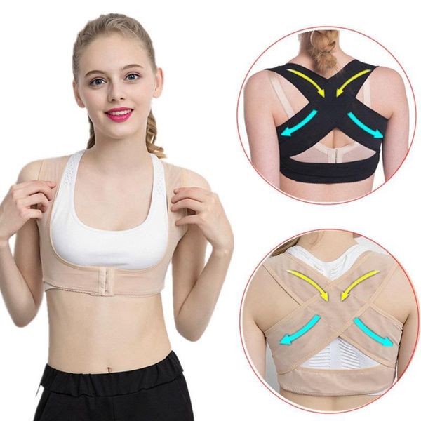 

adjustable chest posture corrector corset shoulder lumbar spine brace support belt women hunchback correction back, Black;blue