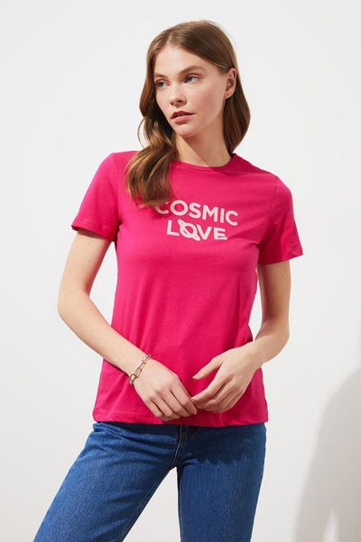

women's t-shirt trendyol basic printed knitted twoss21ts0328, White