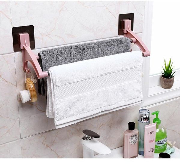

towel racks creative home suction cup rack bathroom hanging punching multi-function double rod with hook