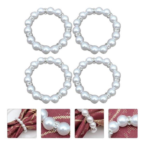 

4pcs napkin buckles imitation pearl rings table decor holders