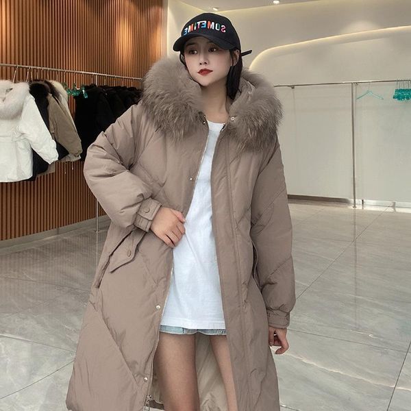

women's down & parkas white duck jacket mid-length 2021 korean version loose over the knee thick long-sleeved, Black