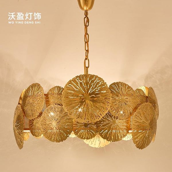 

pendant lamps nordic light luxury creative leaf copper chandelier villa living room dining cafe atmospheric lighting