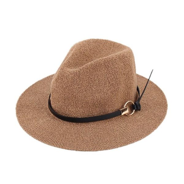 

stingy brim hats spring autumn linen ladies fedoras jazz hat pu belt american panama caps women ring bowler knitted, Blue;gray