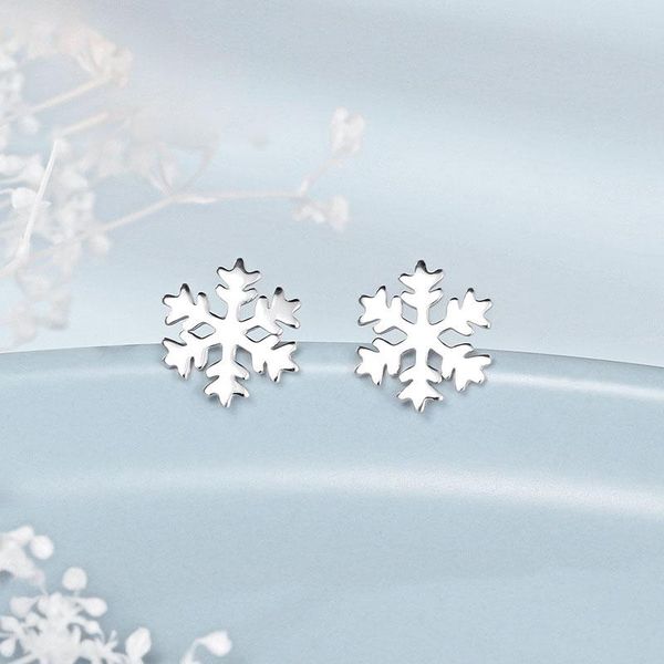 

stud s925 sterling silver earrings girls korean temperament personality simple christmas snowflake, Golden;silver