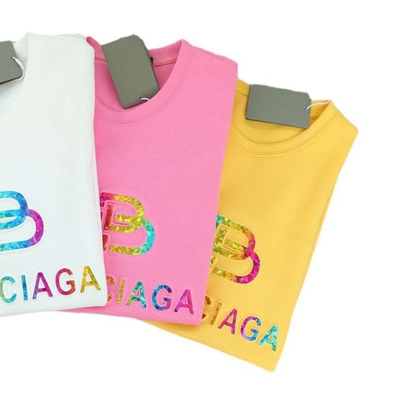 

spring and summer 2121 new paris home 3d gradient colorful steel lettered short sleeve men's women's casual relaxed trendy t-shirt, White