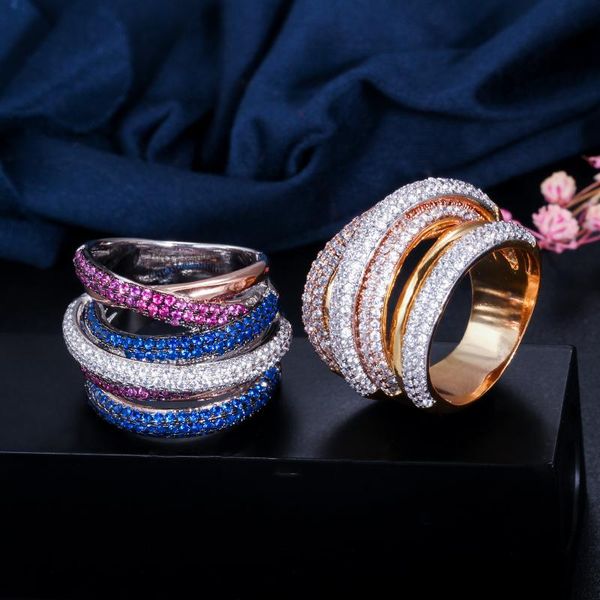 

wedding rings fashion charm zircons luxury designer 3 tones gold geometry cubic zironium big engagement bridal finger ring jewelry, Slivery;golden