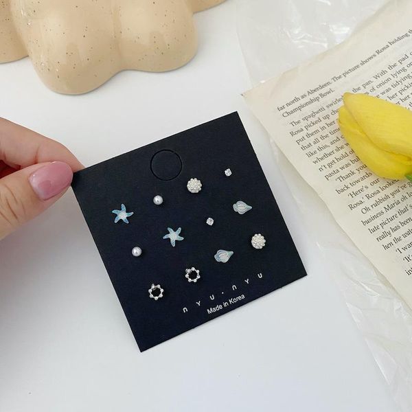 

stud s925 earring set combination female starfish conch girl super fairy fashion exquisite small trend, Golden;silver