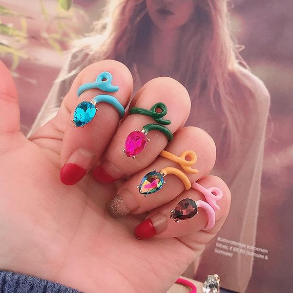 

wedding rings neefuwofu color snake ring for woman glass multicolor colored bohemia de madera pulseira estrela cinco elastic fashion, Slivery;golden