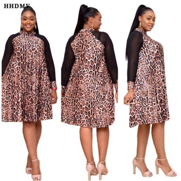 

casual dresses hhdmv ywqs382 plus-size customization style long sleeve round neck leopard grain loose colorful knee-length, Black;gray