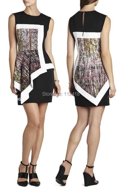 

Casual Dresses Sleeveless dress, block women print Sexy Peplum party dresses 6783 PT8F, Black;gray