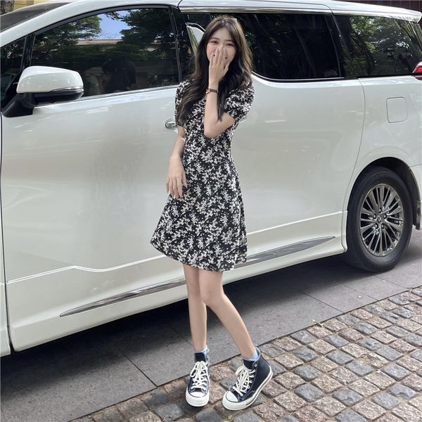 

irregular dress 559 floral 2021 with summer sweet suspenders, White;black