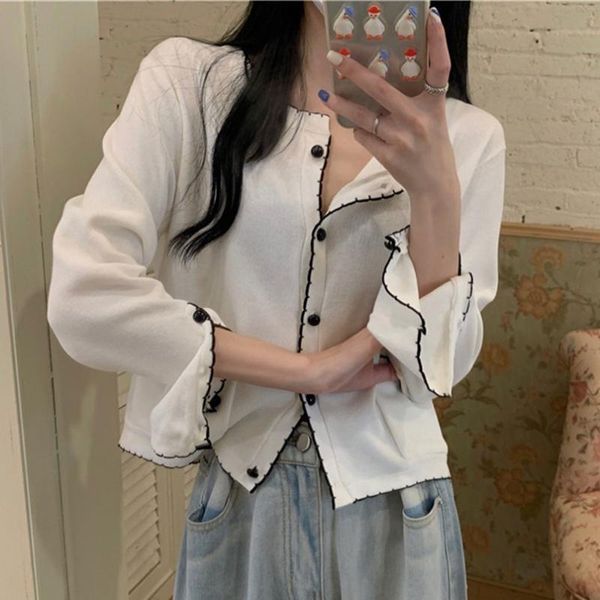 

women's knits & tees alien kitty cardigans knitwear sweaters elegant 2021 pockets women casual autumn ol femme fashion gentle coats lo, White