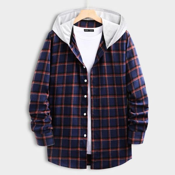 

men's casual shirts qicius brand men shirt long-sleeve cotton spring/autumn loose fashion trendy male blue plaid hooded for clothing, White;black