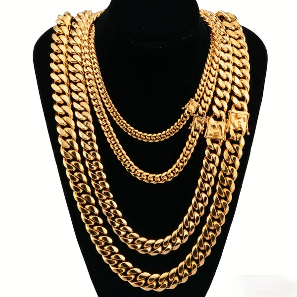 

8mm/10mm/12mm/14mm/16mm necklaces miami cuban link chains stainless steel men 14k gold chains high polished punk curb, Silver