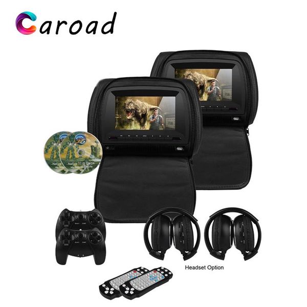 

car video caroad 2pcs 7 inch headrest monitor dvd player 800x480 zipper cover tft lcd screen support ir fm usb sd speaker game