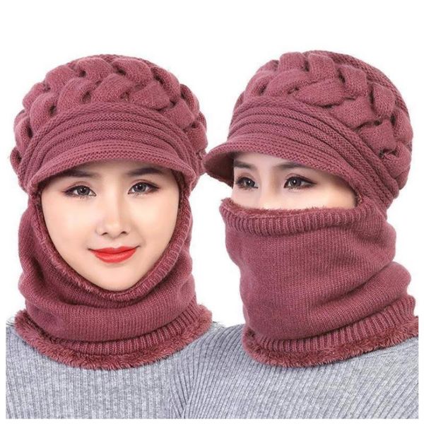 

beanie/skull caps winter woolen hat scarf 2 in 1 for women plus velvet thickening warm windproof cycling balaclava beanies outdoor cap, Blue;gray