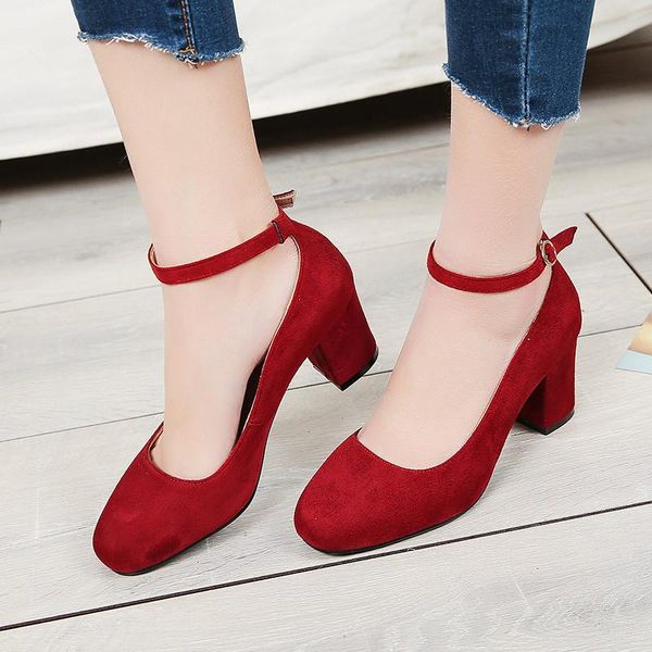 

flock ankle strap mary jane high heel shoes casual daily womens office spring summer ladies pumps heels dress, Black
