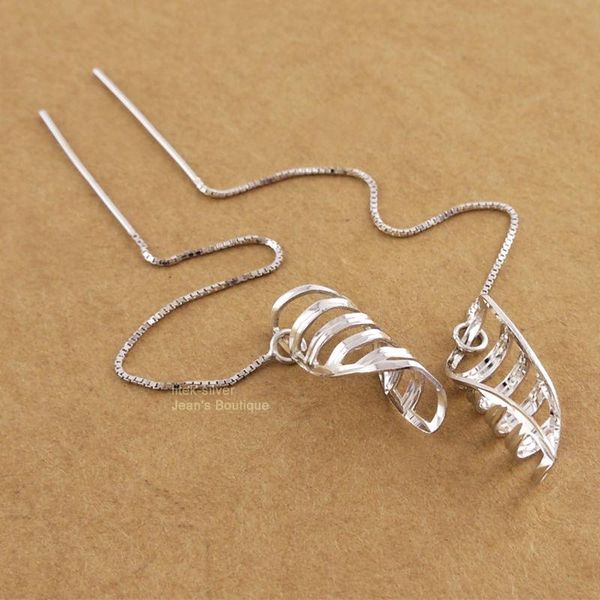 

solid sterling silver twisted leaf thread dangle drop long threader earrings t18 - #20 & chandelier