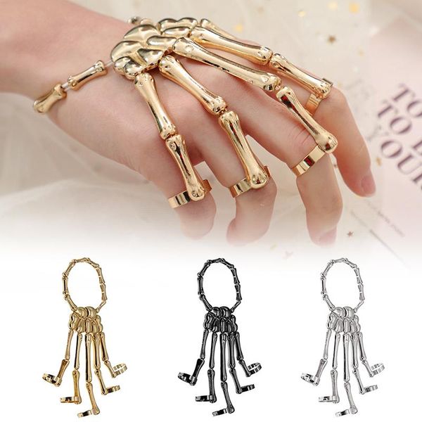 

charm bracelets fashion bone bracelet punk exaggerated skull finger knuckle for women valentine's day gifts party jewelry, Golden;silver