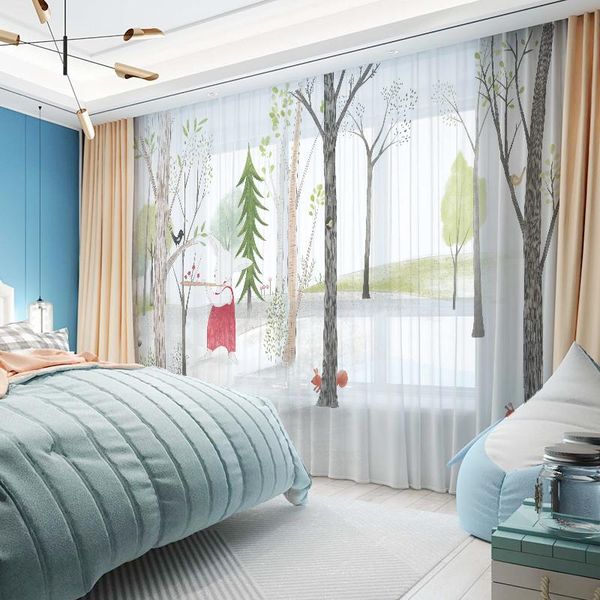 

cartoon tree house printed curtains animal design 3d tulles yarn voiles for girls boys children kids bedroom curtain & drapes