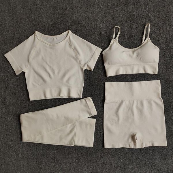 

2/3/4pcs yoga set workout seamless women sportswear gym clothing sports suits fitness short sleeve crop high waist leggings outfit