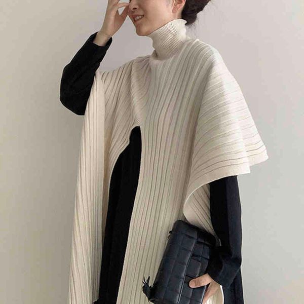 

korean fashion women autumn high collar irregular casual solid color plain shawl sweater trend 2021 16e2637, White;black