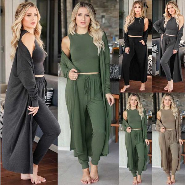 

women's two piece pants 3 set knitted slim temperament vest trousers + coat sportswear summer clothes home suit clothing y2k, White