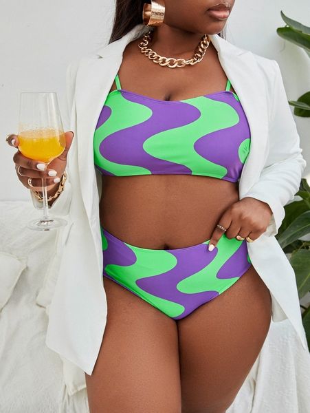 

sxy plus fluid pattern bikini swimsuit k9ng#, Black