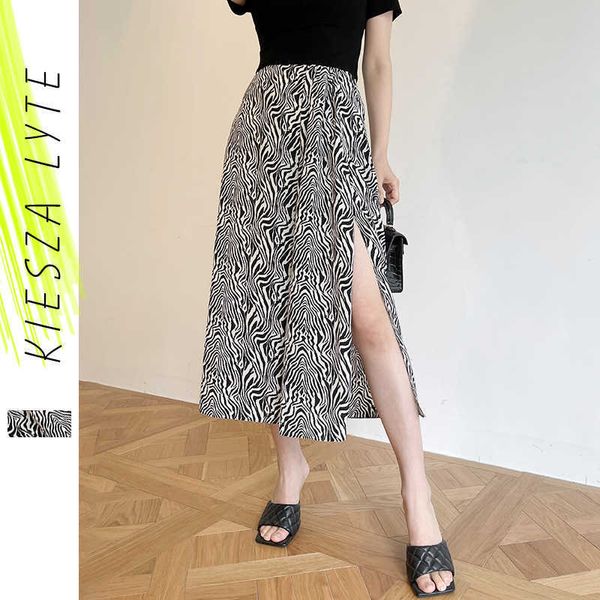 Женщины Zebra Pattern Midi Юбки Elegant способа прибытия высокой талией Harajuku тюль A-Line Женский 210608