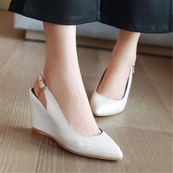 

dress shoes pxelena 2021 spring fashion women wedge high heels slingbacks office lady daily work pumps black white plus size 34-43
