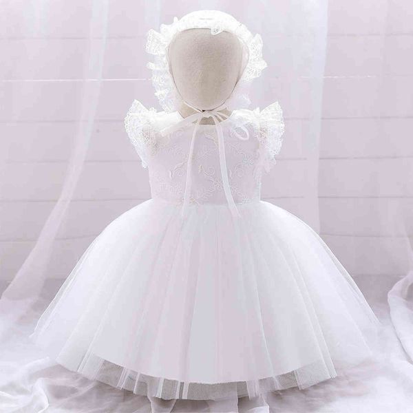 Vestito da neonata Abiti da battesimo per ragazze 1 ° anno Festa di compleanno Matrimonio Neonato Bianco Vestito da principessa battesimo G1129