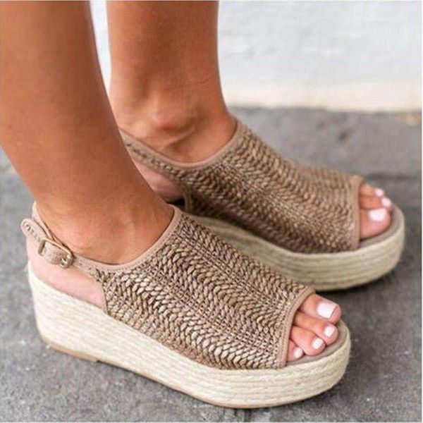 

ladies flat high heel sandals 2021 summer fashion woven casual hasp indoor beach shoes, Black
