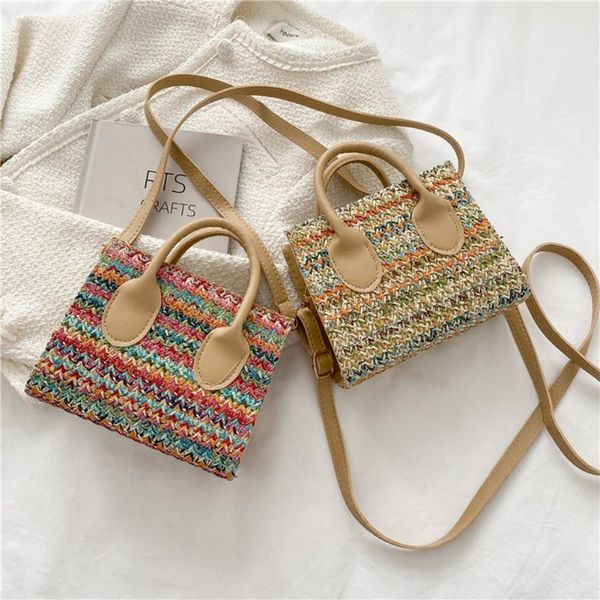 

shoulder bags bohemian style women woven pu crossbody patchwork stripe pattern messenger bag casual ladies mini handbags purse