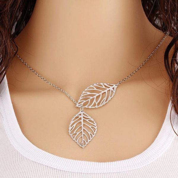 

europe and the us blast fashion jewelry sen series metal double leaf necklace clavicle chain chokers, Golden;silver