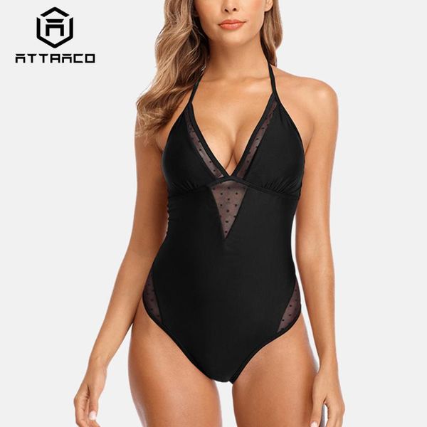 

attraco women monokini one-piece swimsuit swimwear backless v-neck bathing suit deep-v plunge beachwear suits