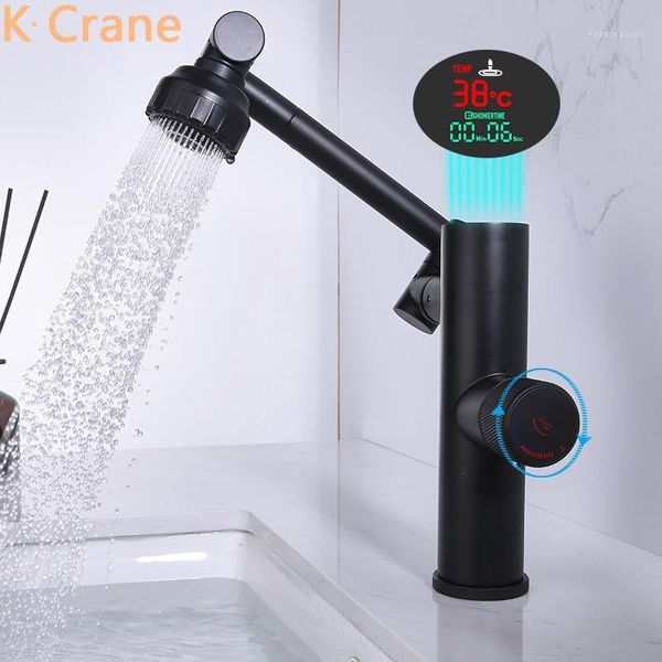 

bathroom sink faucets digital faucet cold water mixer tap one hole deck mounted black grifo lcd display smart basin1