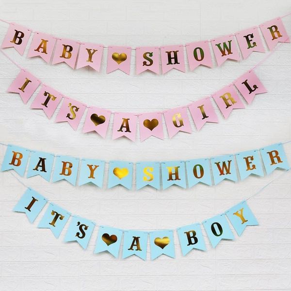

party decoration 1 set cute pink blue paper banner gold letter baby shower its a girl boy banners garland gender reveal oh decorations