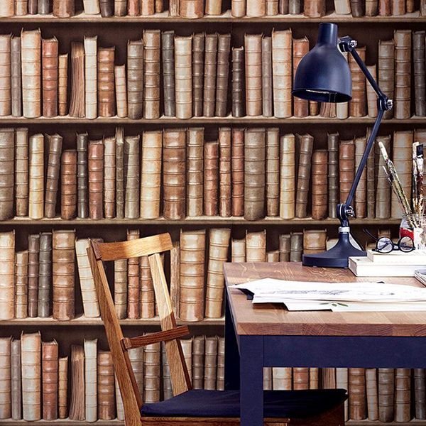 

wallpapers 3d creative bookshelf library study american retro european wallpaper cafe tv background wall