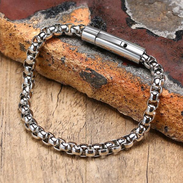 

6mm round box chain bracelet for men stainless steel jewelry bracelets link,, Black