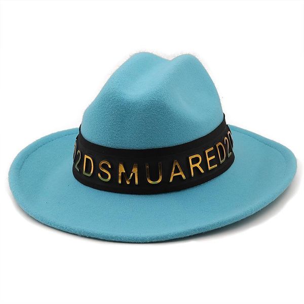 

wide brim hats designer fashion letter band fedora wool felt autumn and winter warm caps for women casual hat, Blue;gray