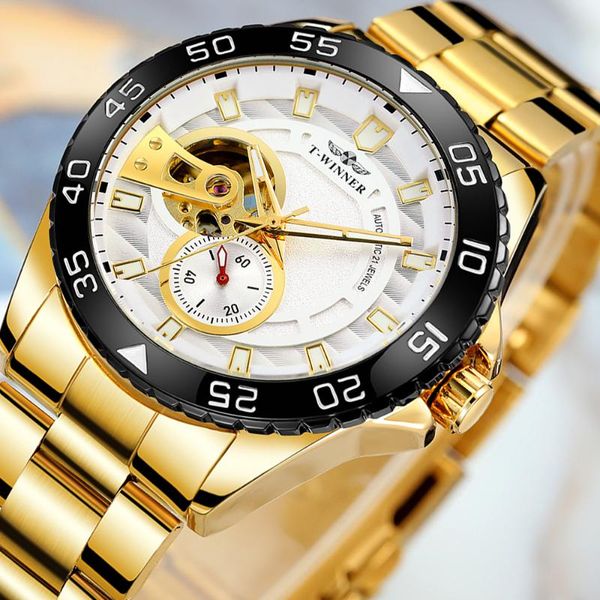 

arrival gold men mechanical wristwatches classic designer stainless steel automatic self-wind movement famous luxury watches, Slivery;brown