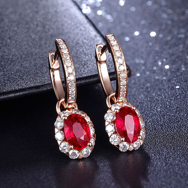 

18k rose gold ruby sapphire cz 925 sterling silver dangle earring jewelry promise party wedding drop earrings for women bridal, Golden;silver