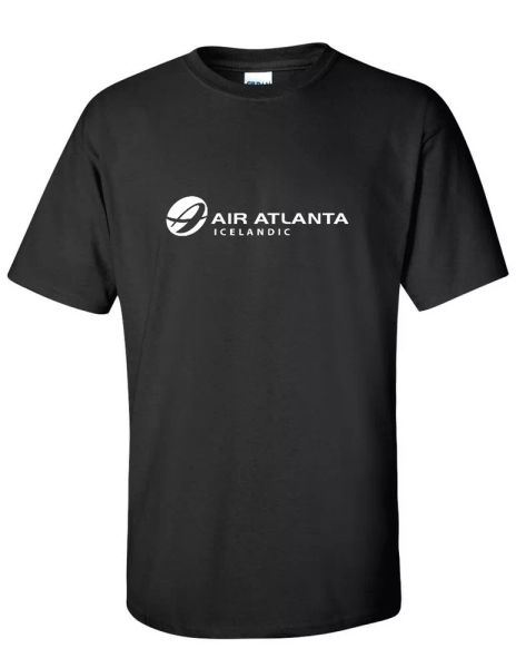 

air atlanta icelandic white logo iceland airline black cotton t-shirt, White;black