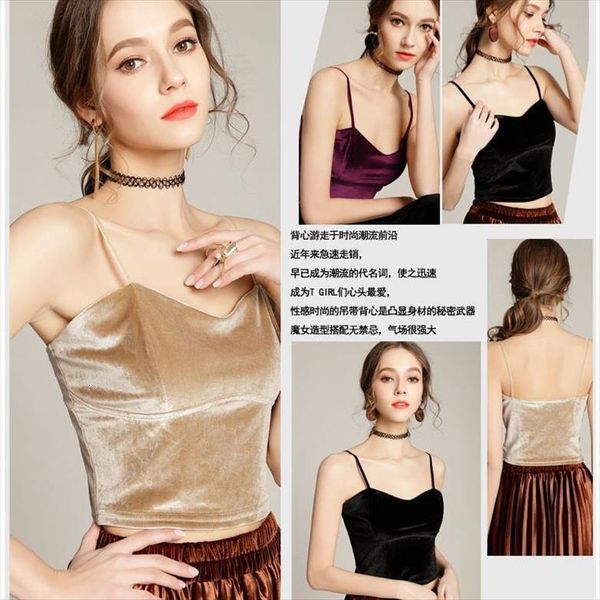 

tingyili velvet womens camis v neck camisole wine red beige black crop autumn winter tank, White